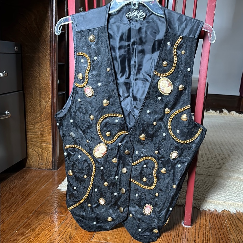 Black Embellished Vest with Gold Accents